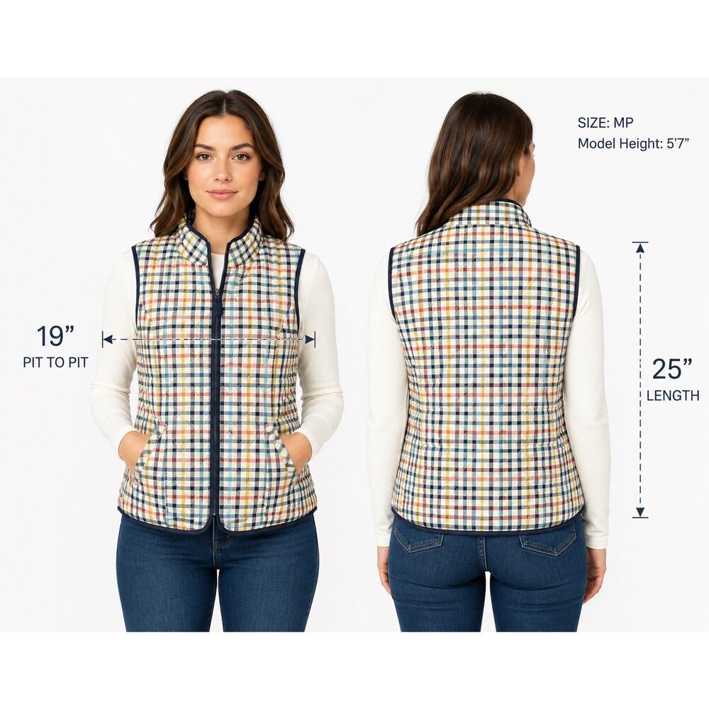 Talbots Lightweight Plaid Vest Women's Size M Petite Spring Colors Preppy Travel